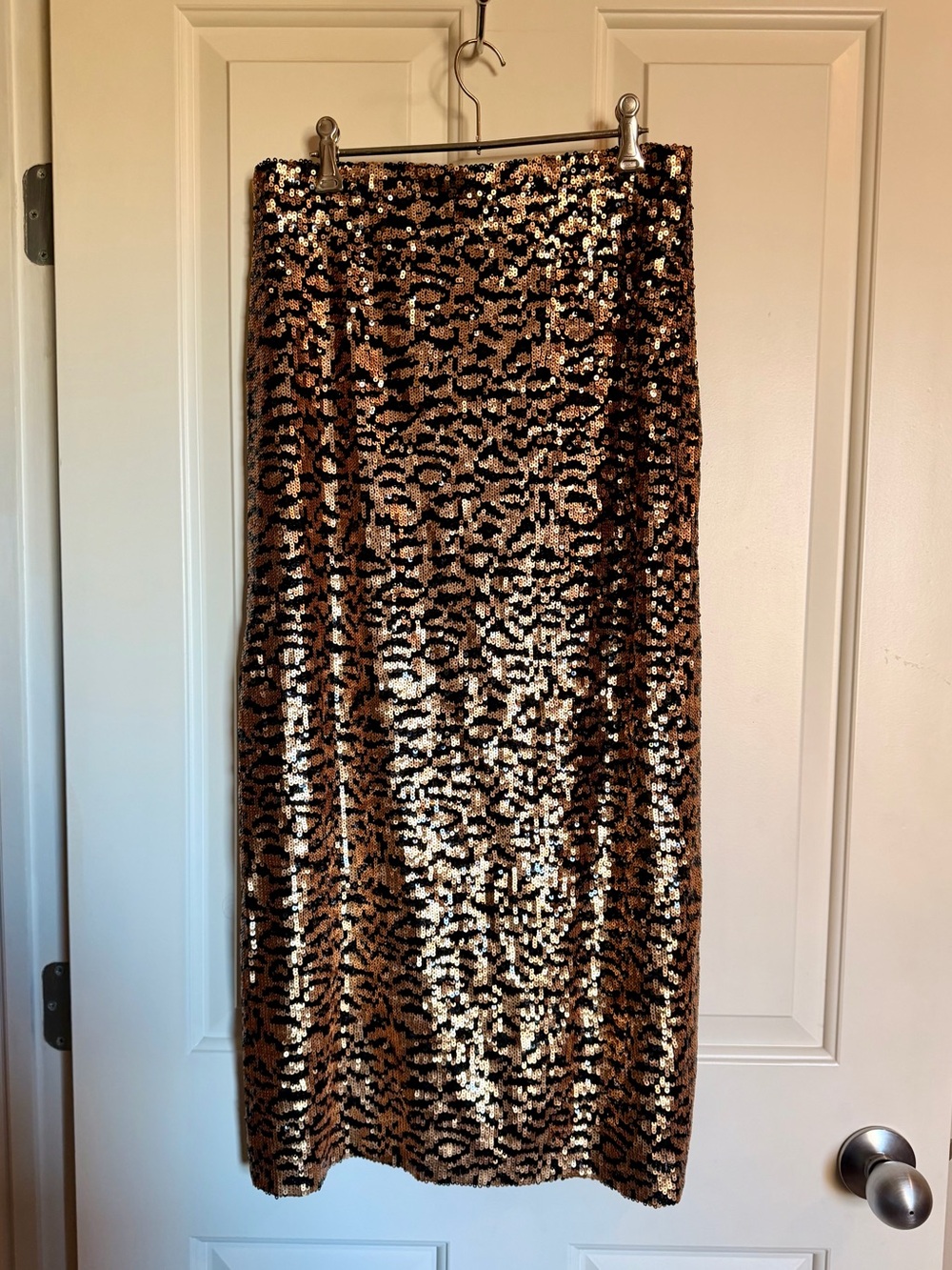 Zara Sequin Leopard Print Stretch Midi Skirt